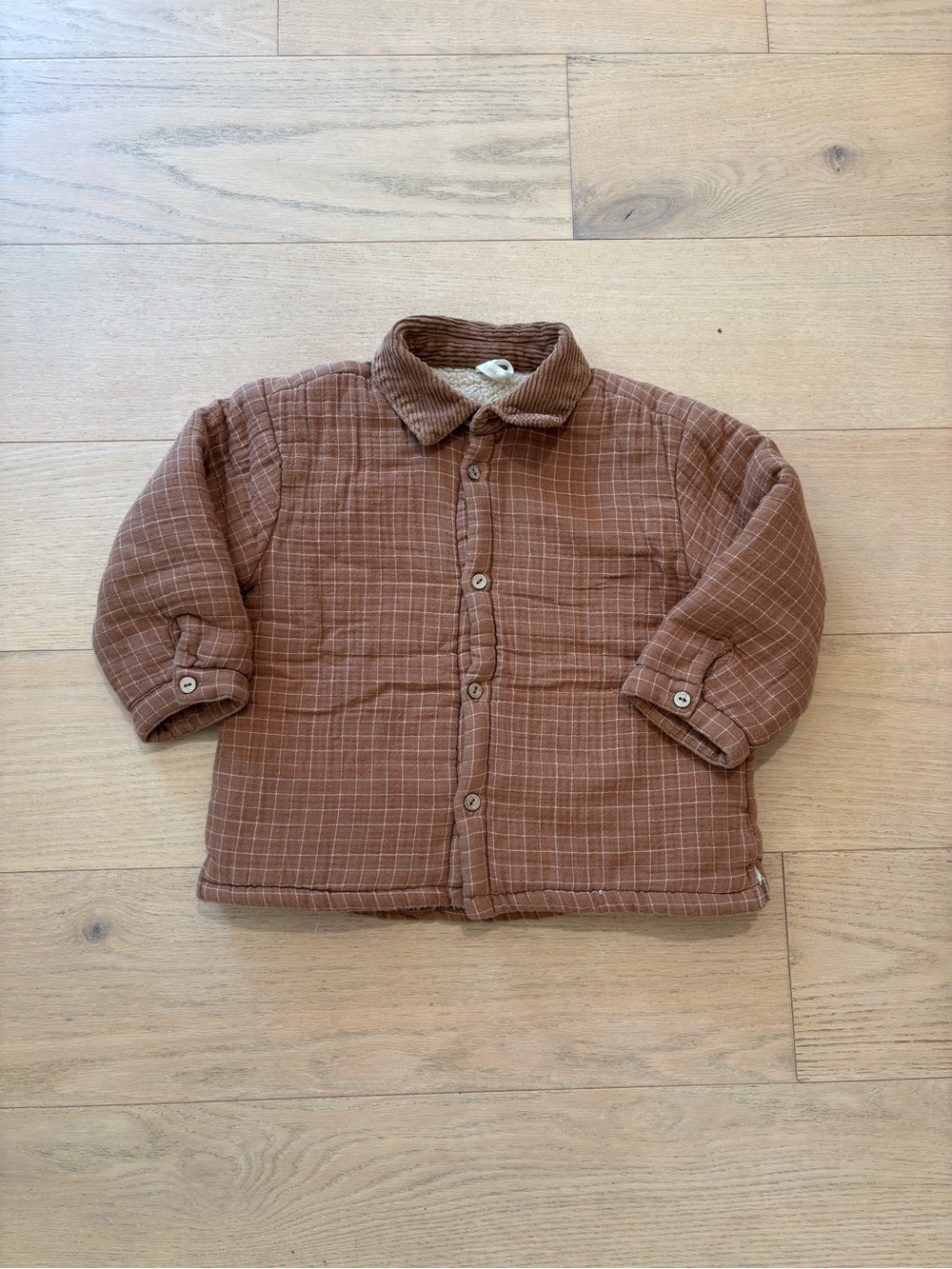 Quincy Mae toddler orange plaid Sherpa lined coat, 2-3Y - Picture 2 of 7
